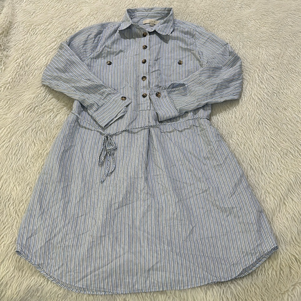 Loft blue striped shirt dress size large
